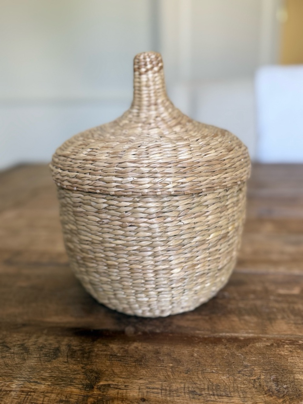 Seagrass Lidded Storage Basket in Natural Tan